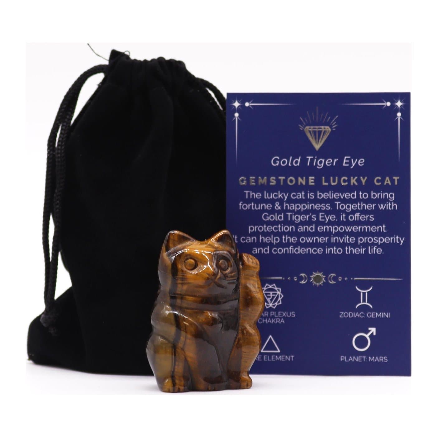 Gold tiger eye gemstone lucky cat figure