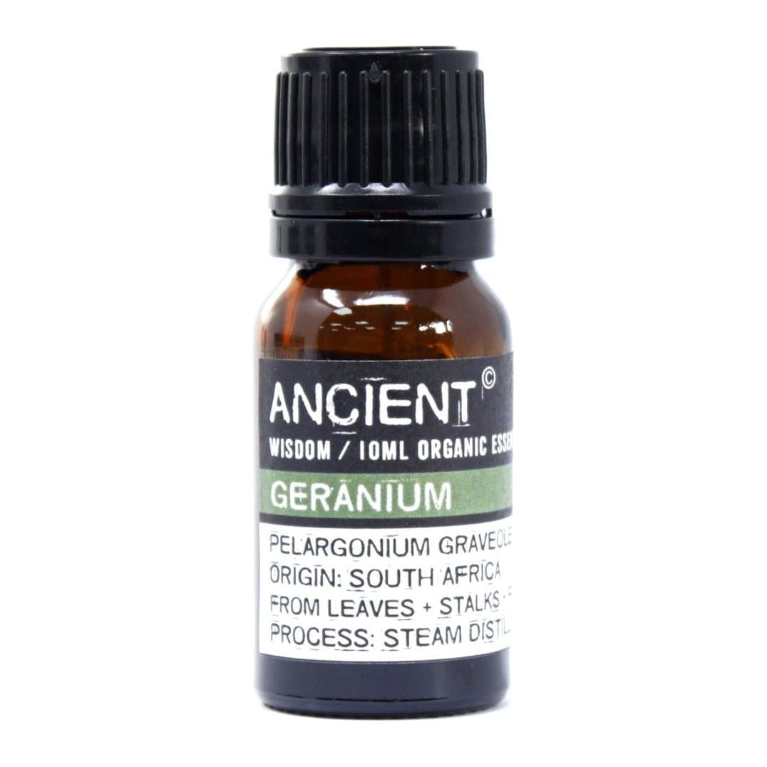 Bottle of organic geranium essential oil