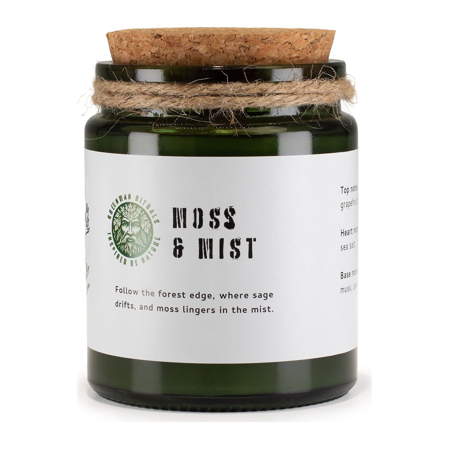Soy candle with a wooden wick in a green glass jar with a cork lid