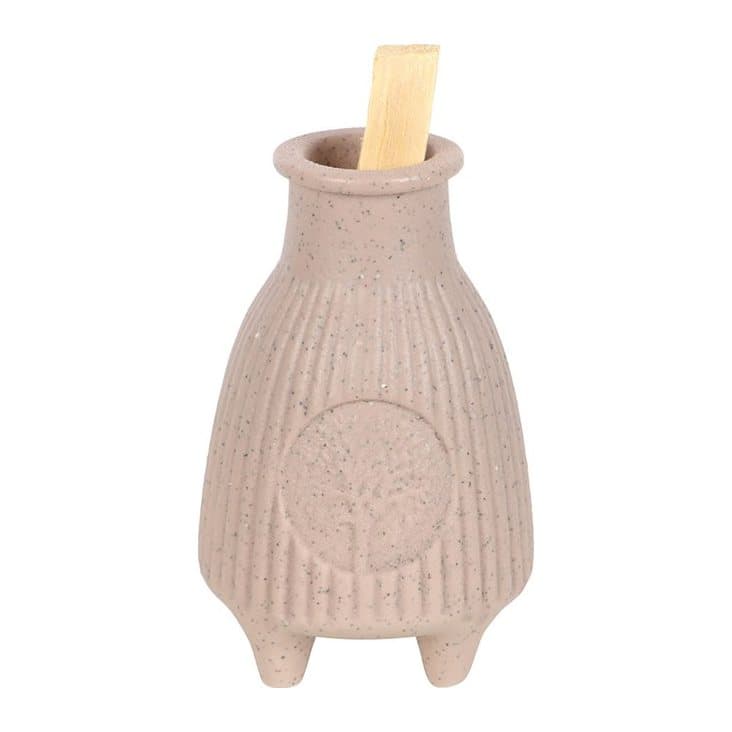 Greige ribbed ceramic palo santo burner