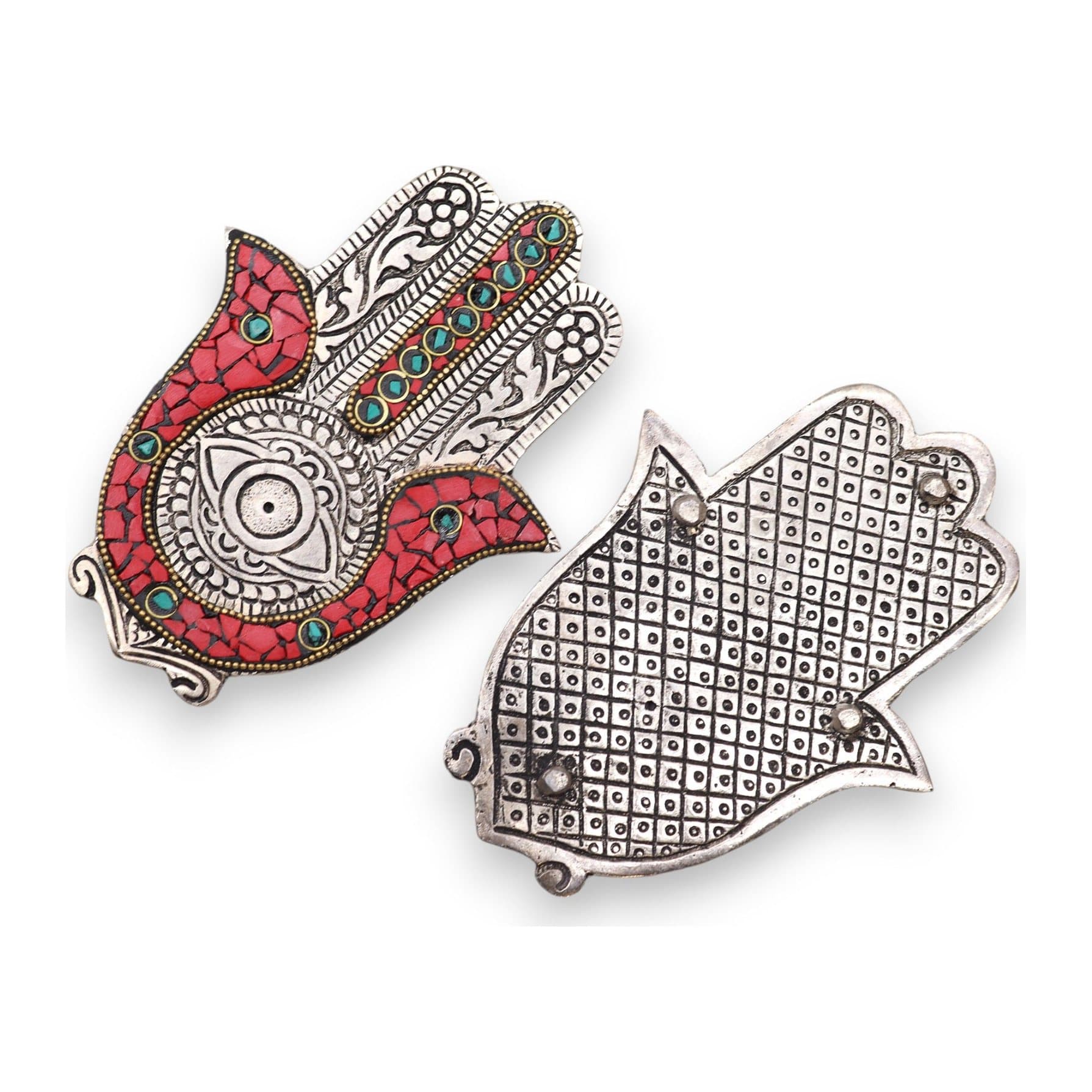 Small aluminium hamsa incense holder in a green finish