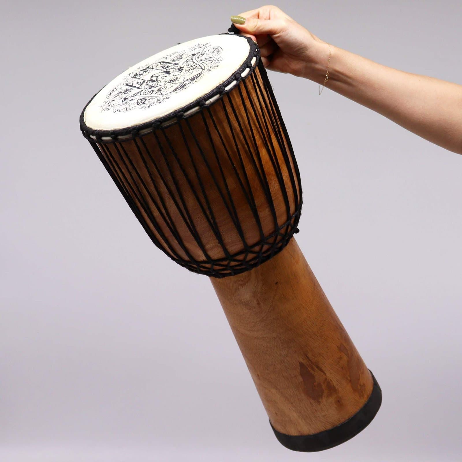 Djembe drum with a Hamsa hand design and goat skin head