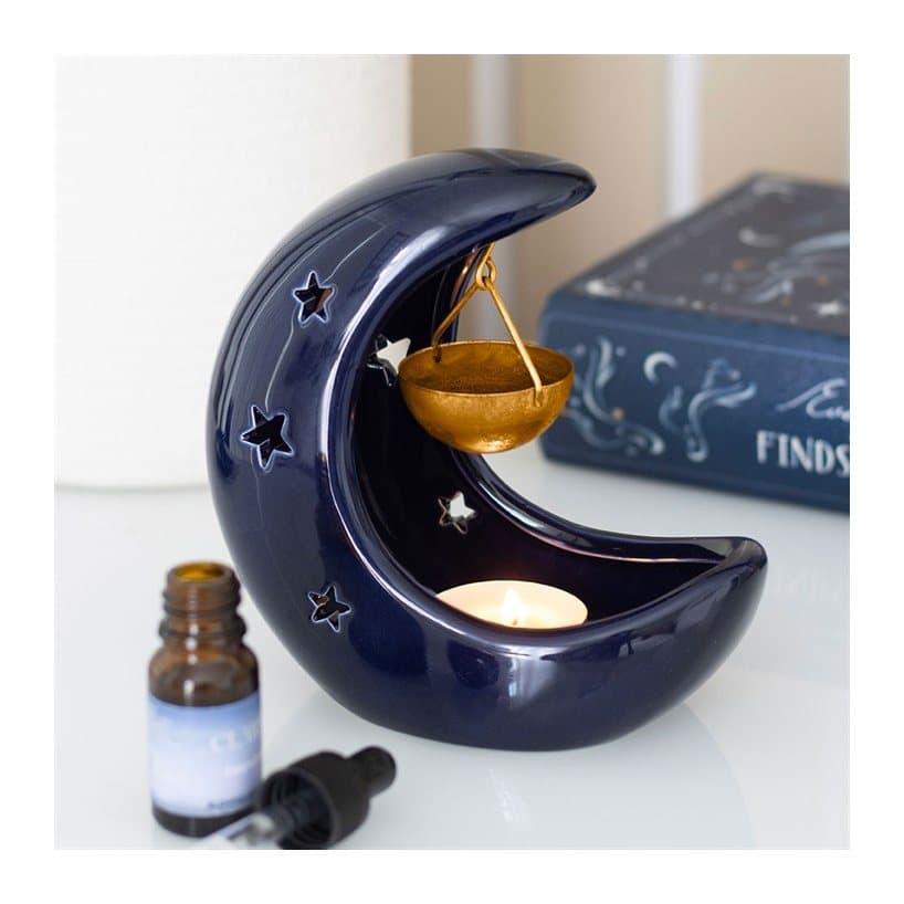 Ceramic crescent moon hanging oil burner