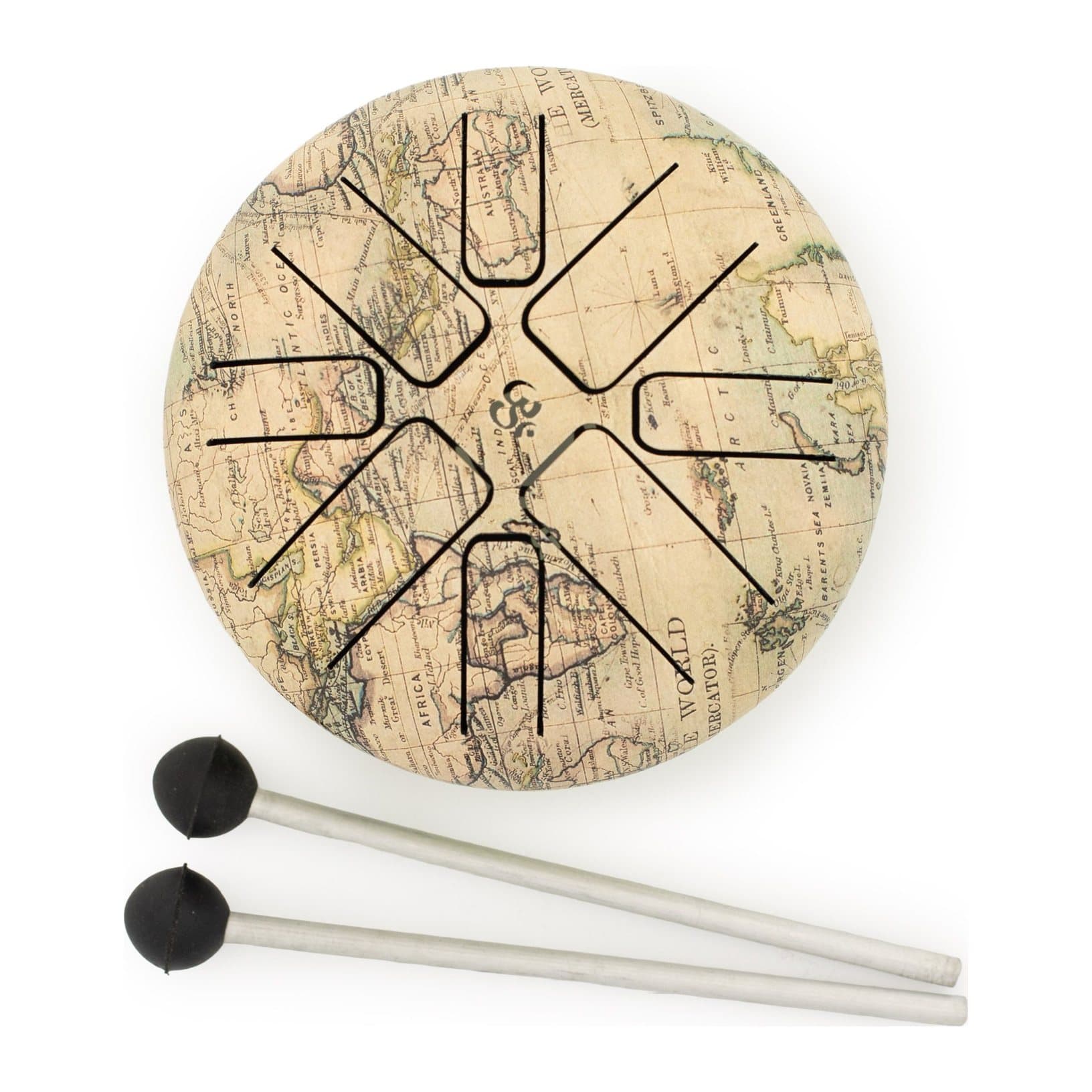Small Happy Drum with a vintage atlas world map design
