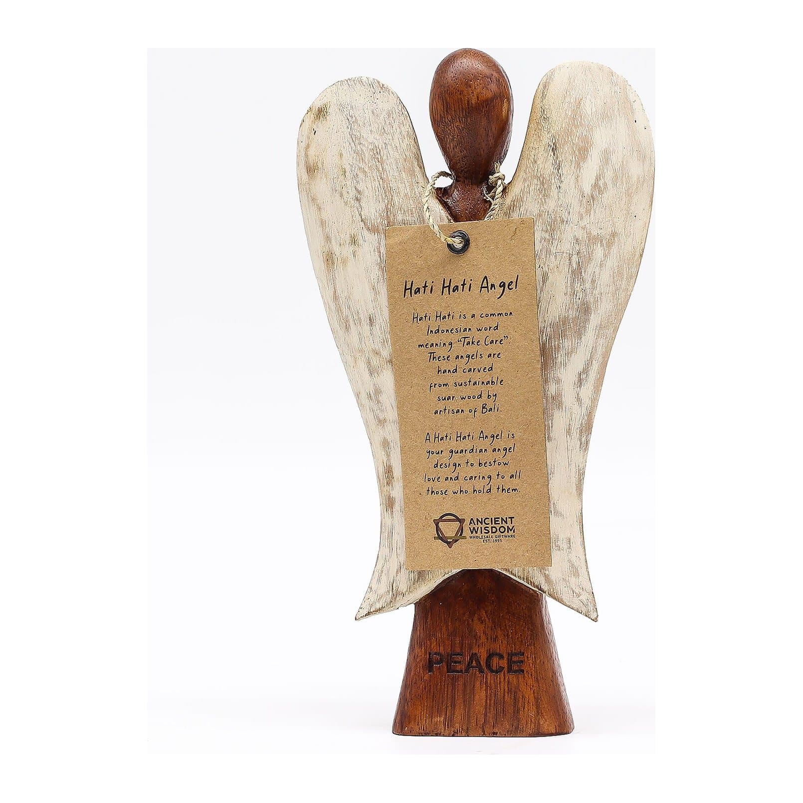 Wooden Peace angel figurine made of suar wood