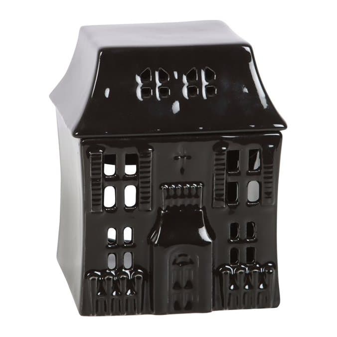 Ceramic haunted house oil burner for a tealight