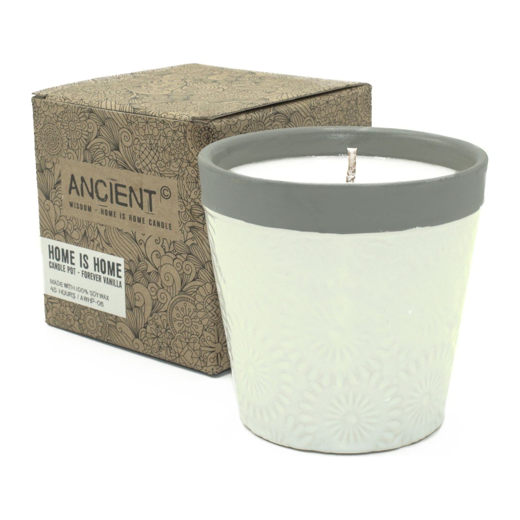 Home is Home soy wax candle in a pot