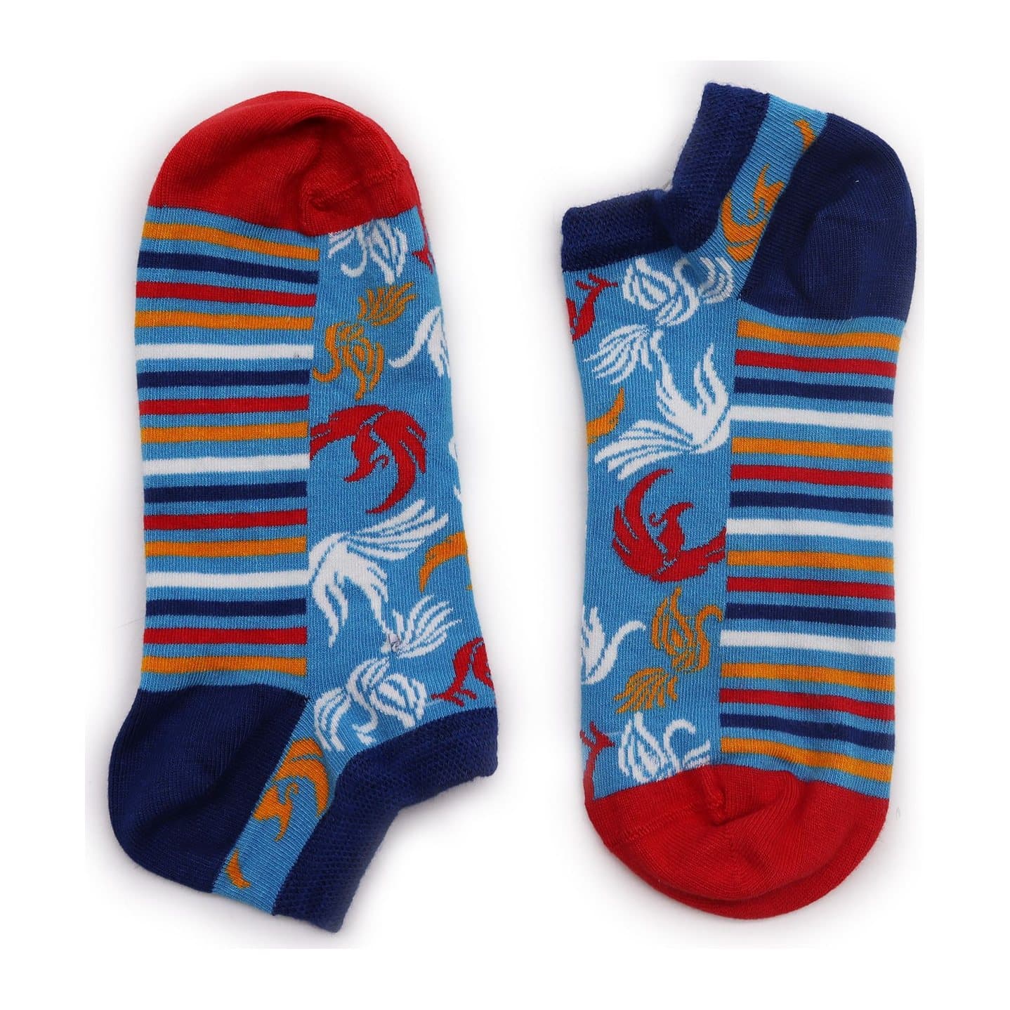 Low-cut bamboo socks with a colourful phoenix design