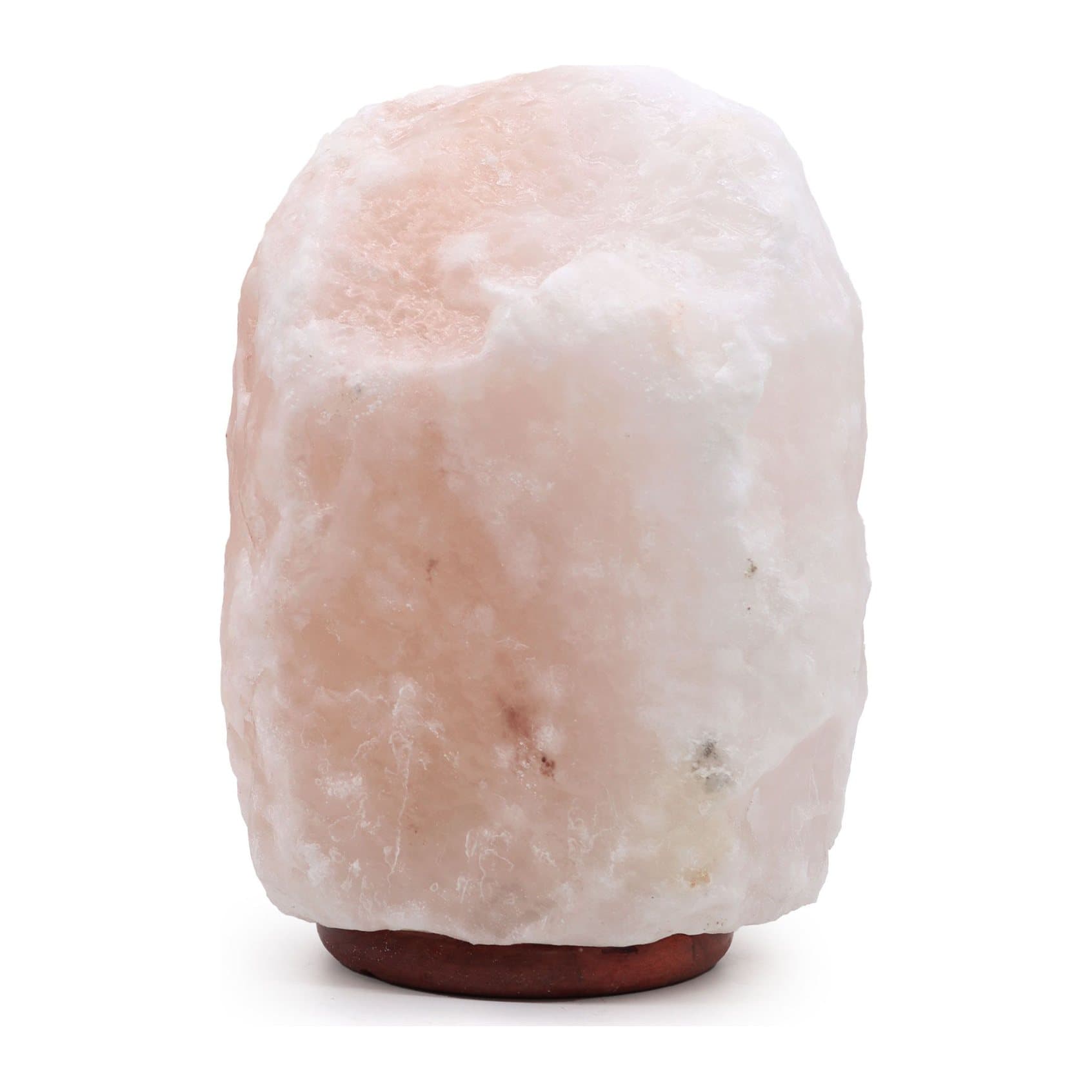 Huge natural Himalayan salt lamp on a wooden base