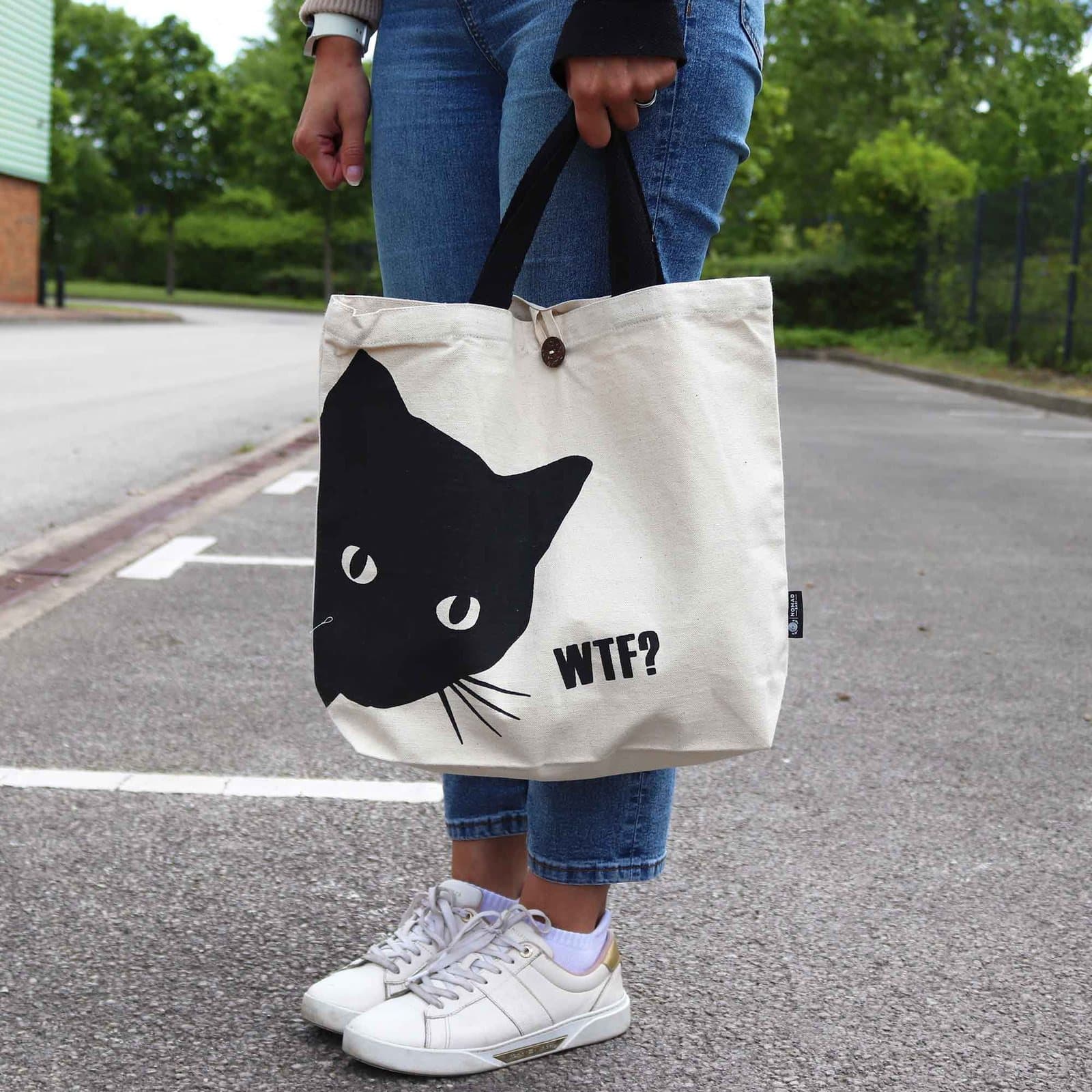 Cotton tote bag in black or natural with a printed design