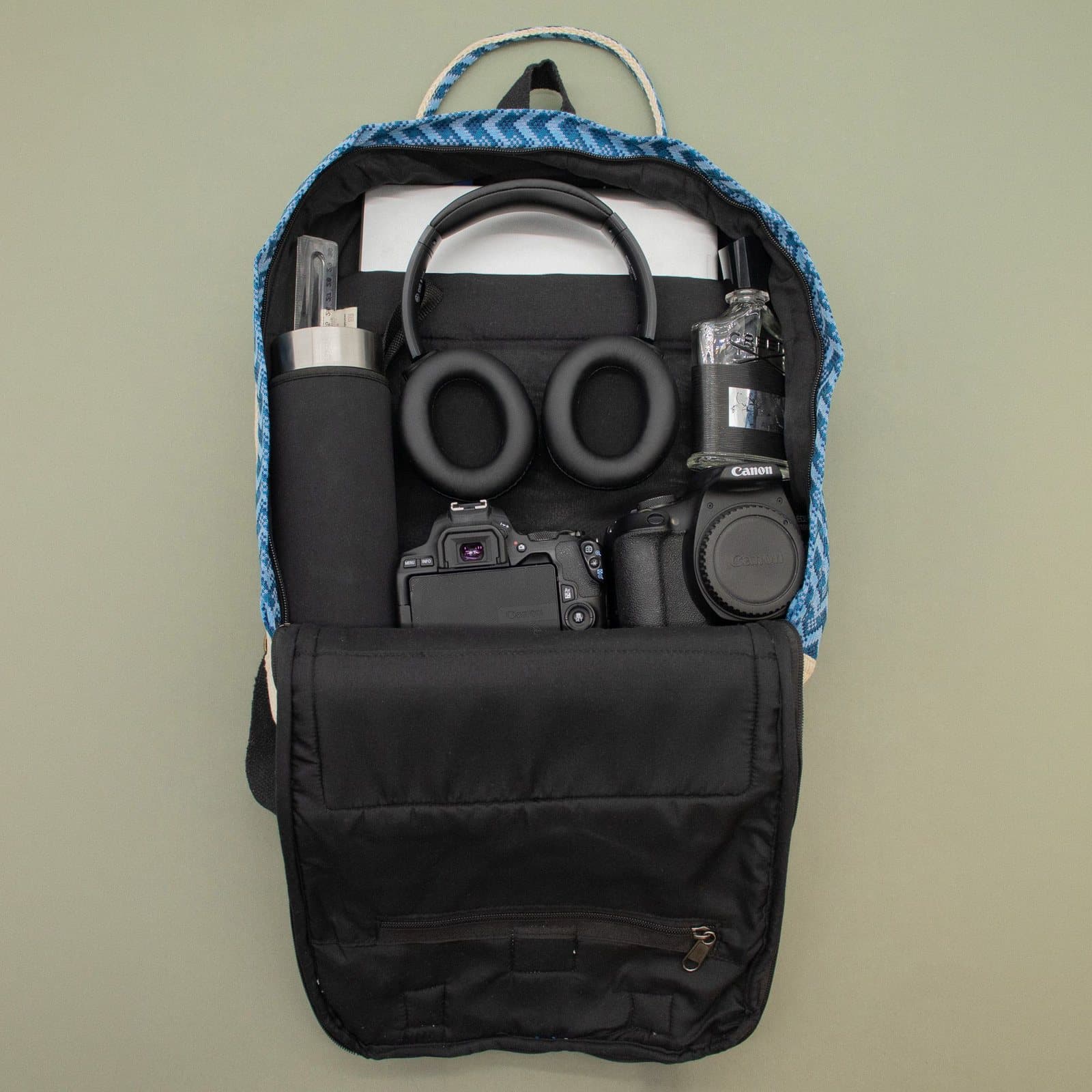 Kathmandu backpack with a blue Dhaka design