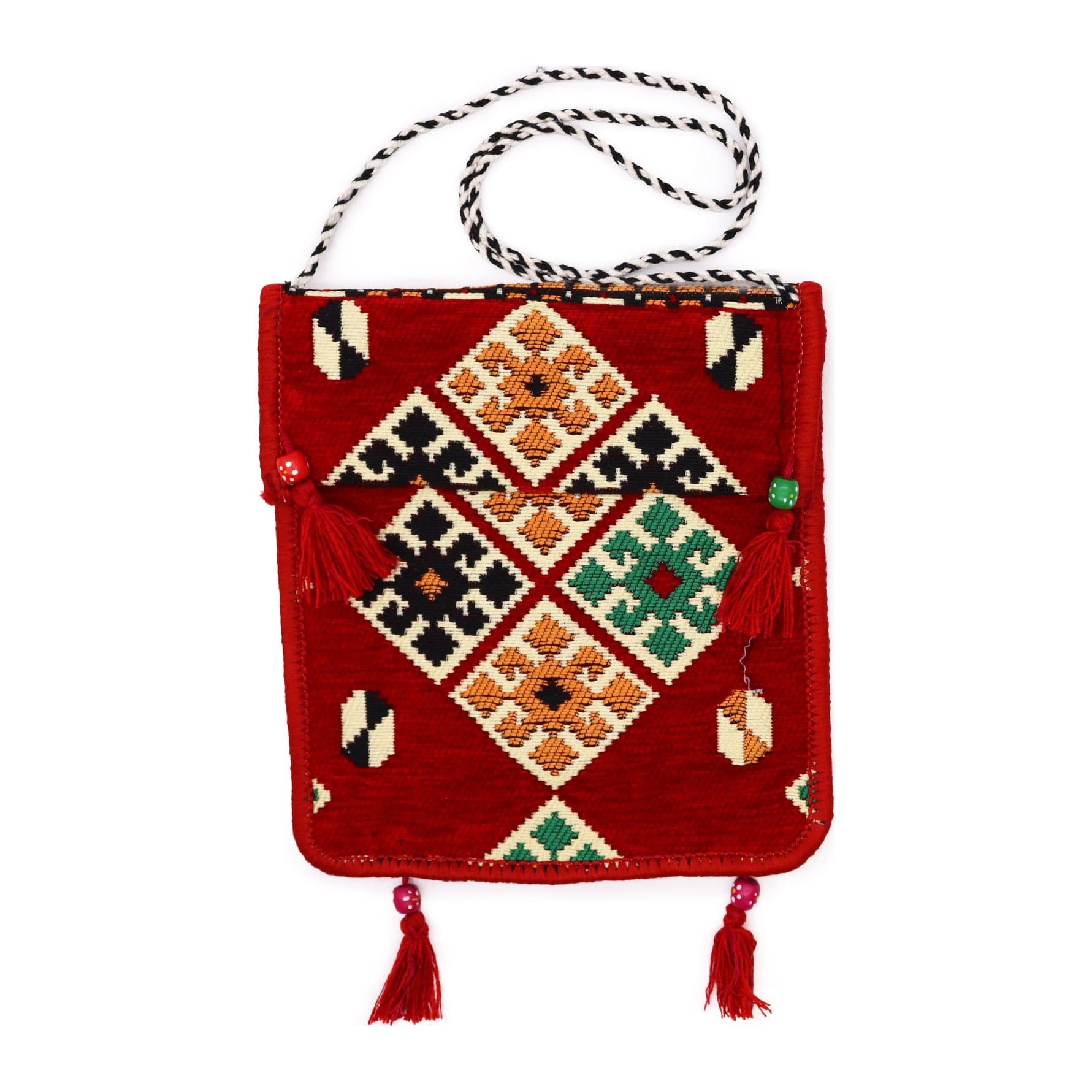 Kilim woven messenger festival bag with intricate patterns