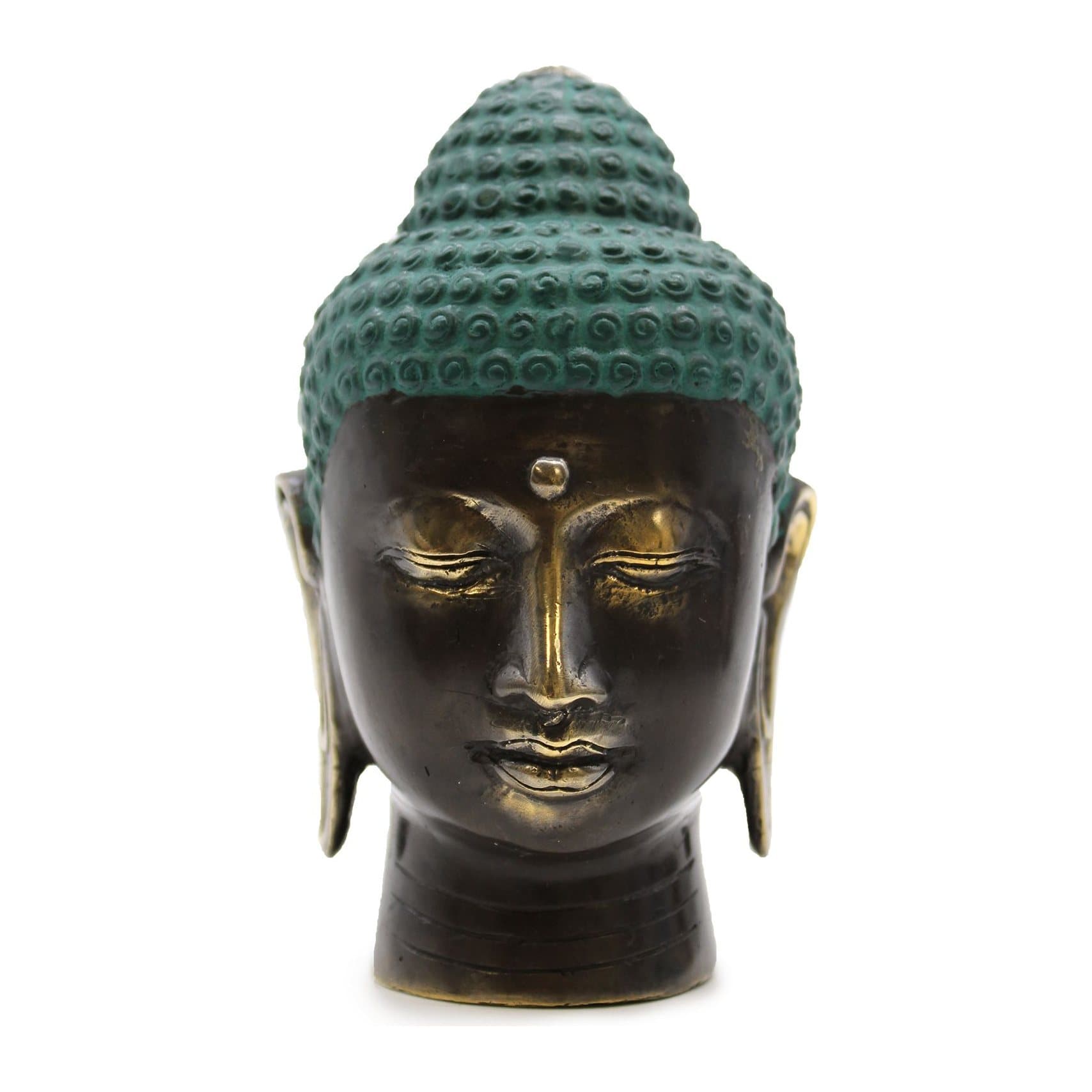 Antique brass Buddha head in neutral tones