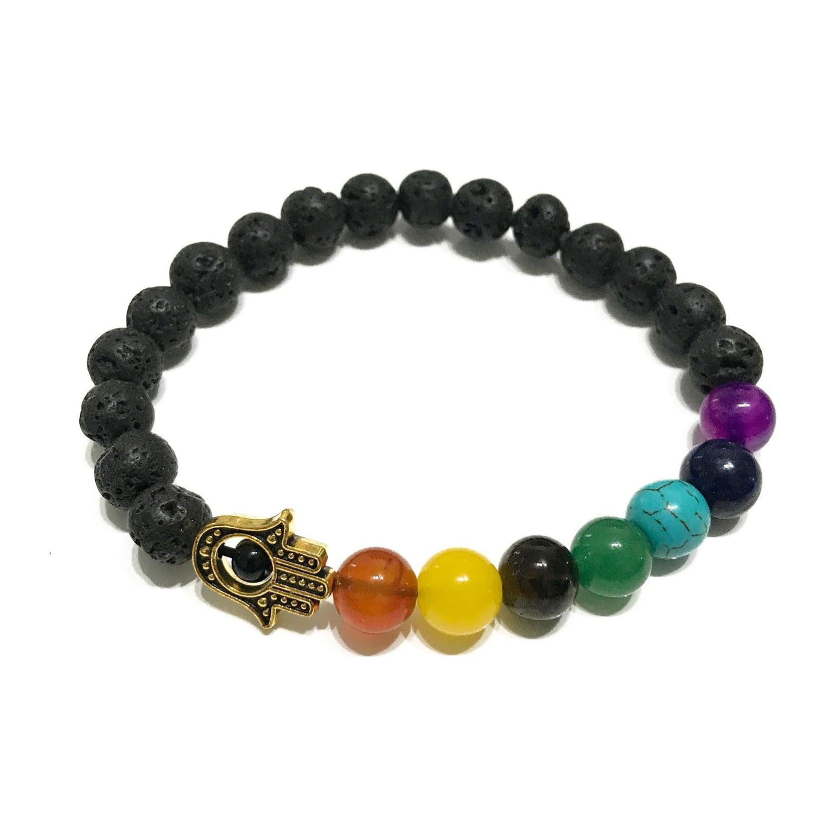 Lava stone bead bracelet in a Hamsa Chakra style