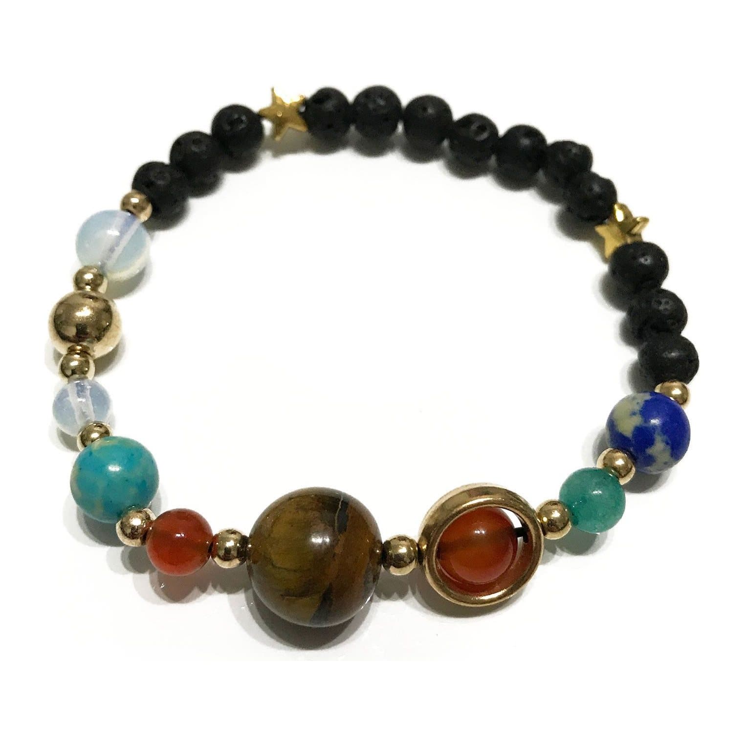 Solar System lava stone bead bracelet with dark porous beads