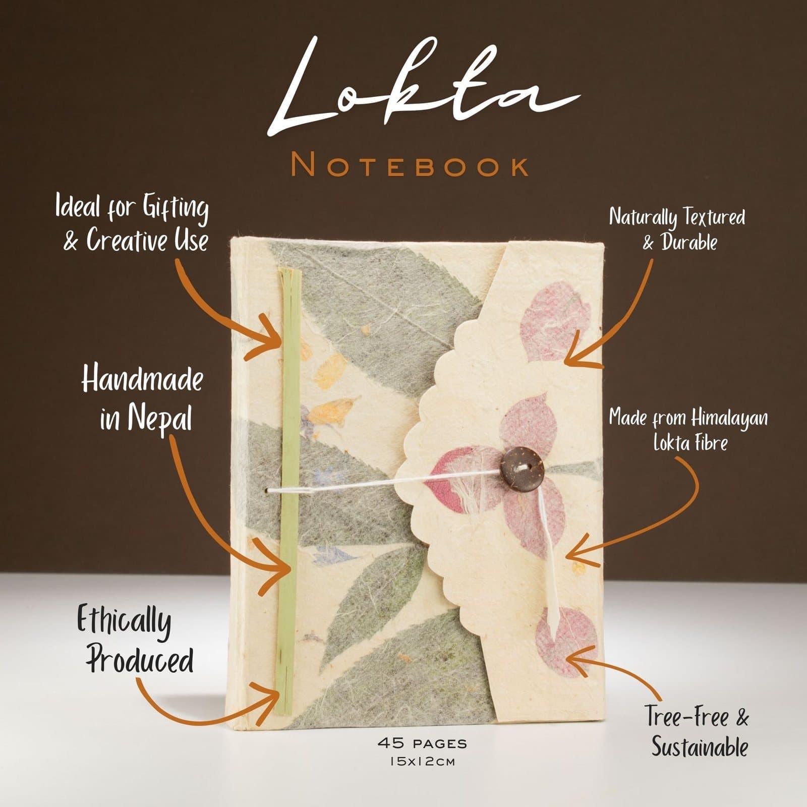 Lokta notebook with pressed purple bougainvillea petals