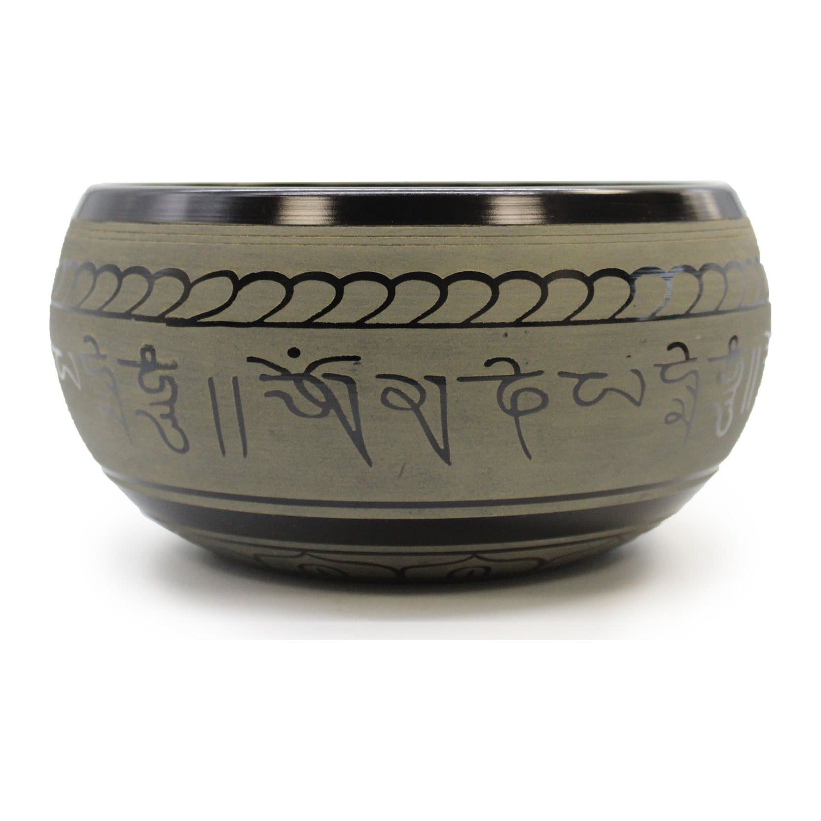Engraved dark brass Five Buddha singing bowl