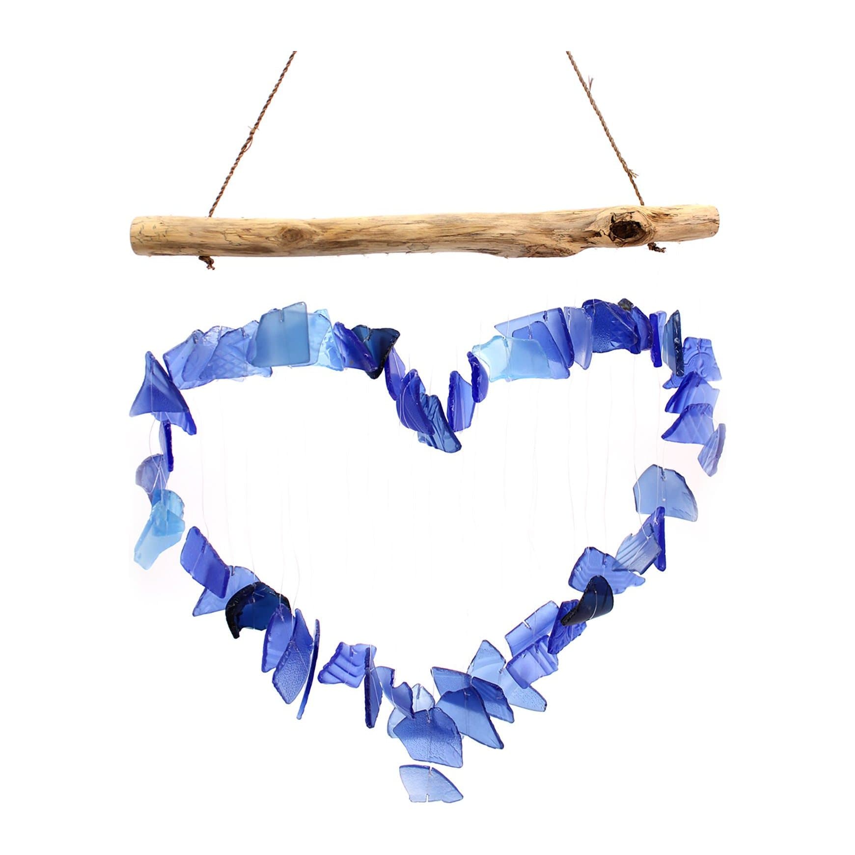 Love Chime wind chime made of wood and glass in blue or green