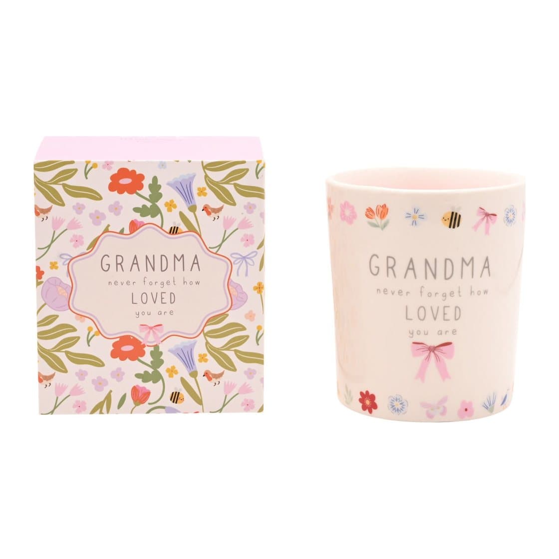 Grandma ceramic candle in a patterned ceramic holder