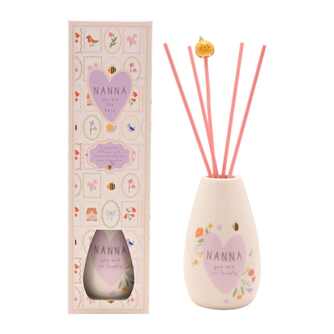 Love Life ceramic reed diffuser for Nanna with reeds in a decorative vessel