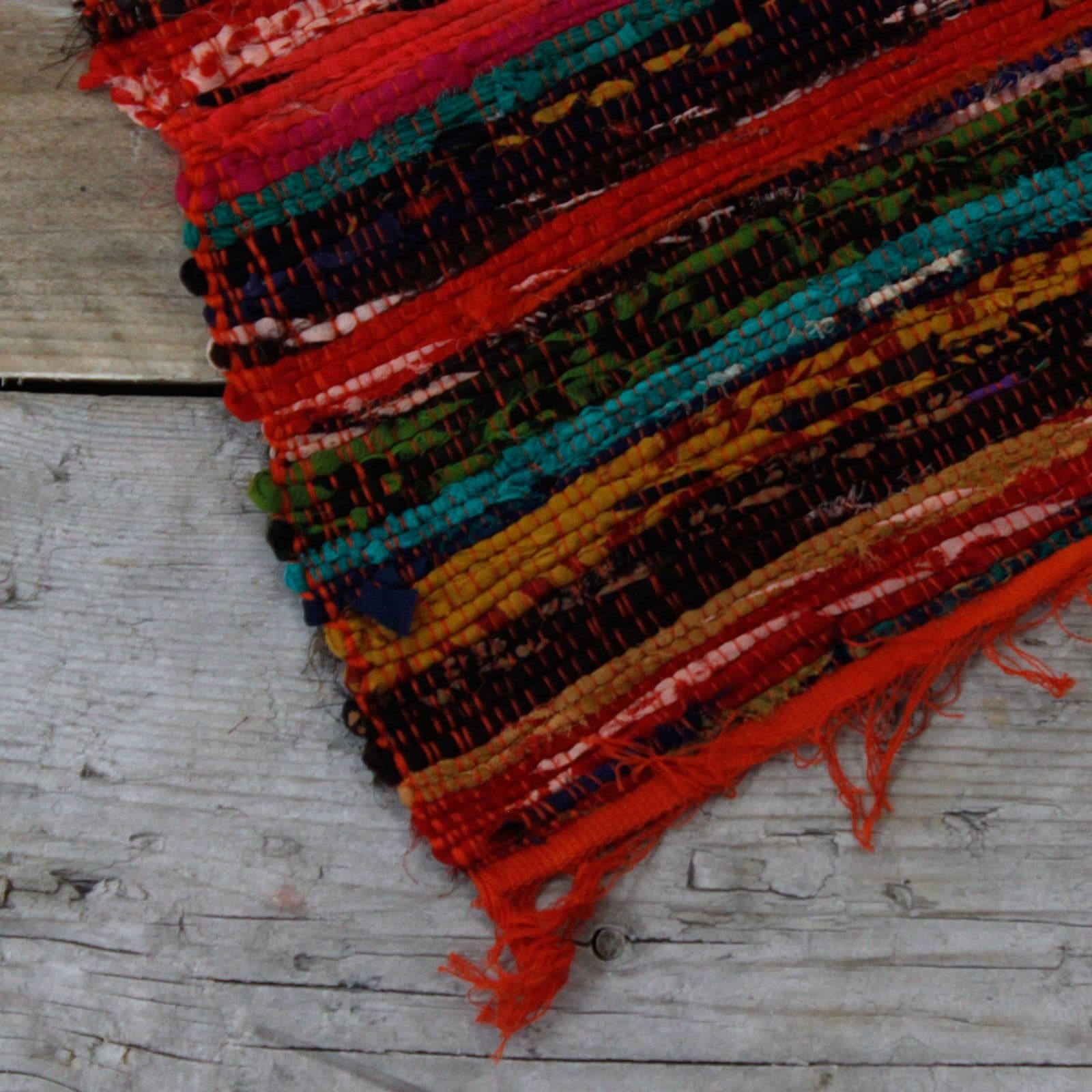 Colourful luxury rag rug laid flat