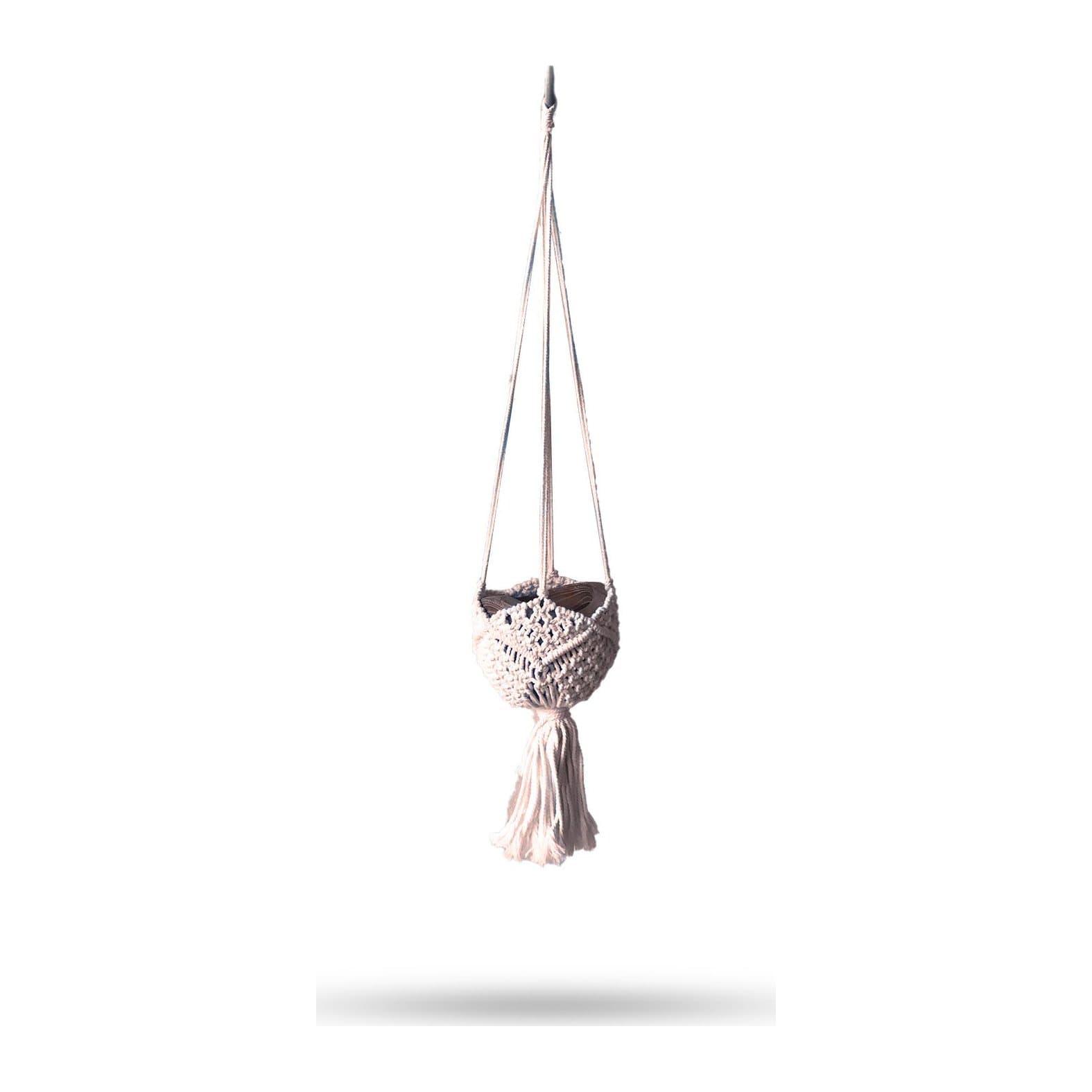 Decorative macrame pot holder in beige or natural cotton