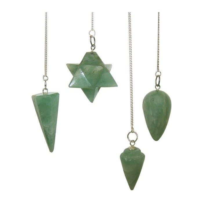 Green aventurine crystal pendulum on a silver plated chain