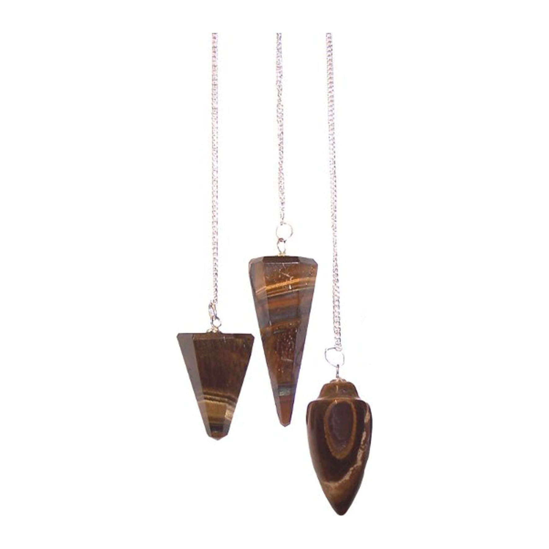 Tiger eye gemstone pendulum on a chain with a gemstone bead