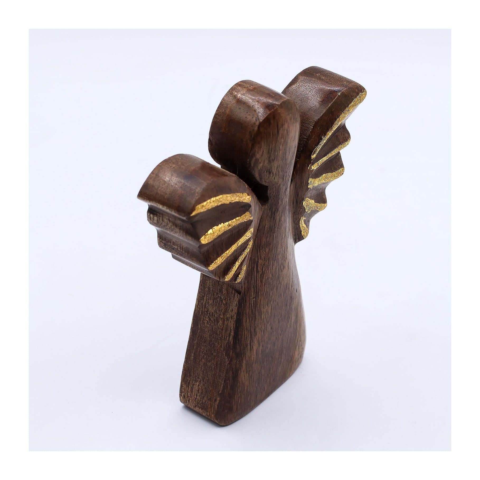 Hand-carved mango wood angel with gold wings
