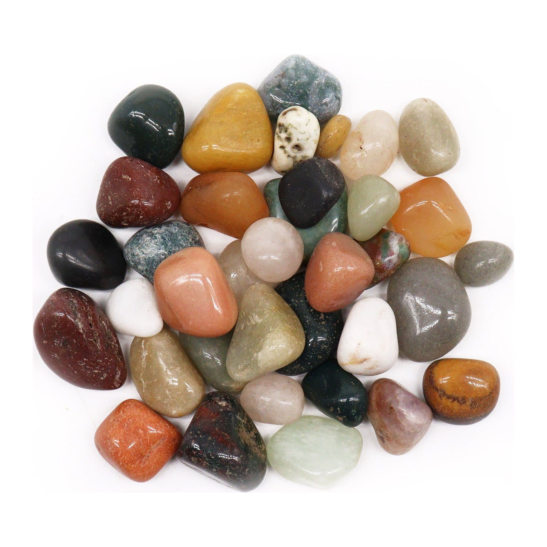 Pile of colourful mixed gemstone chips and stones