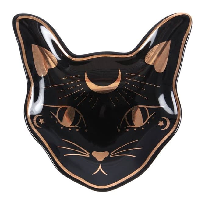 Cat face trinket dish with gold foil accents
