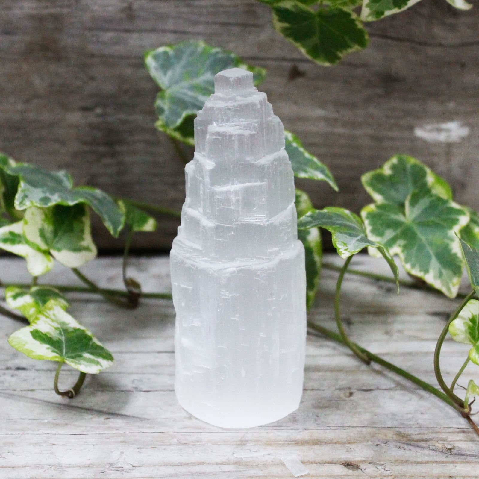 Natural milky selenite tower