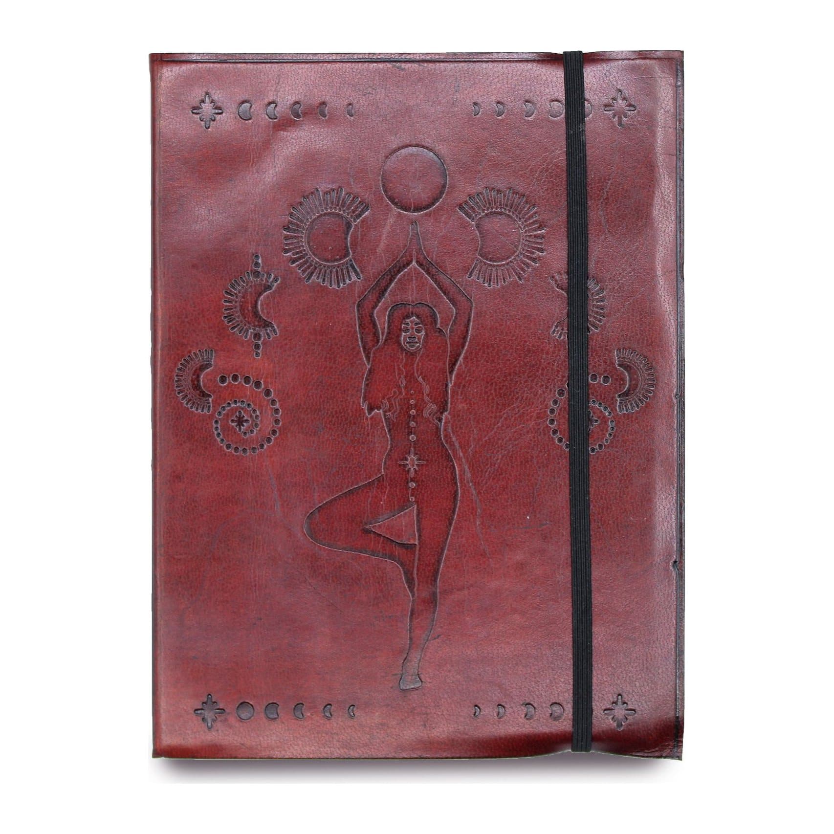 Vegetable tanned leather notebook with a strap and a Tree of Life design