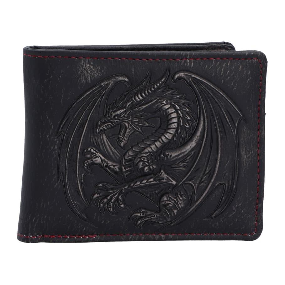 Dark wallet with a black dragon design on the front