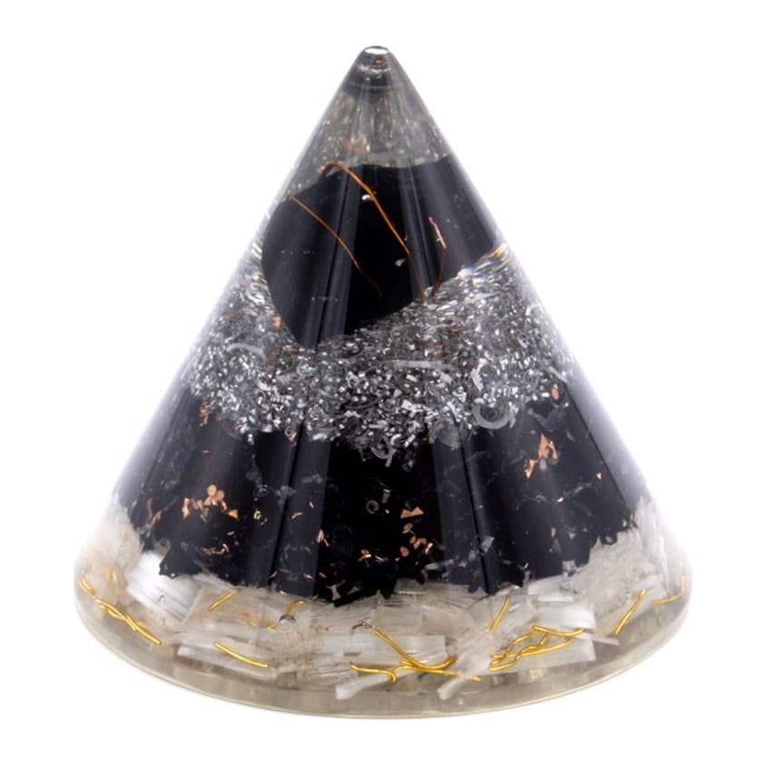 Orgonite cone, 90 mm, with crystals set in resin