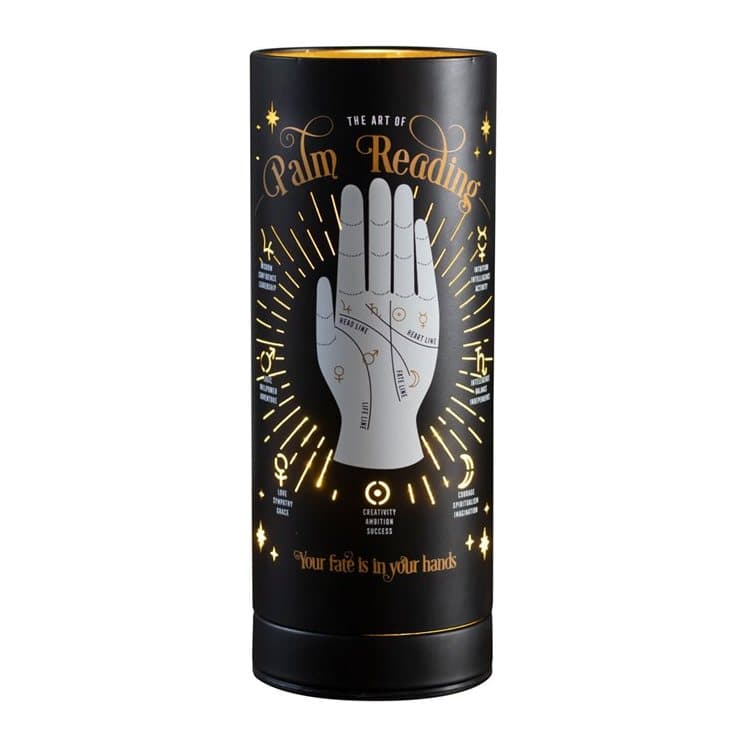 Black aroma touch lamp with a palm reading design