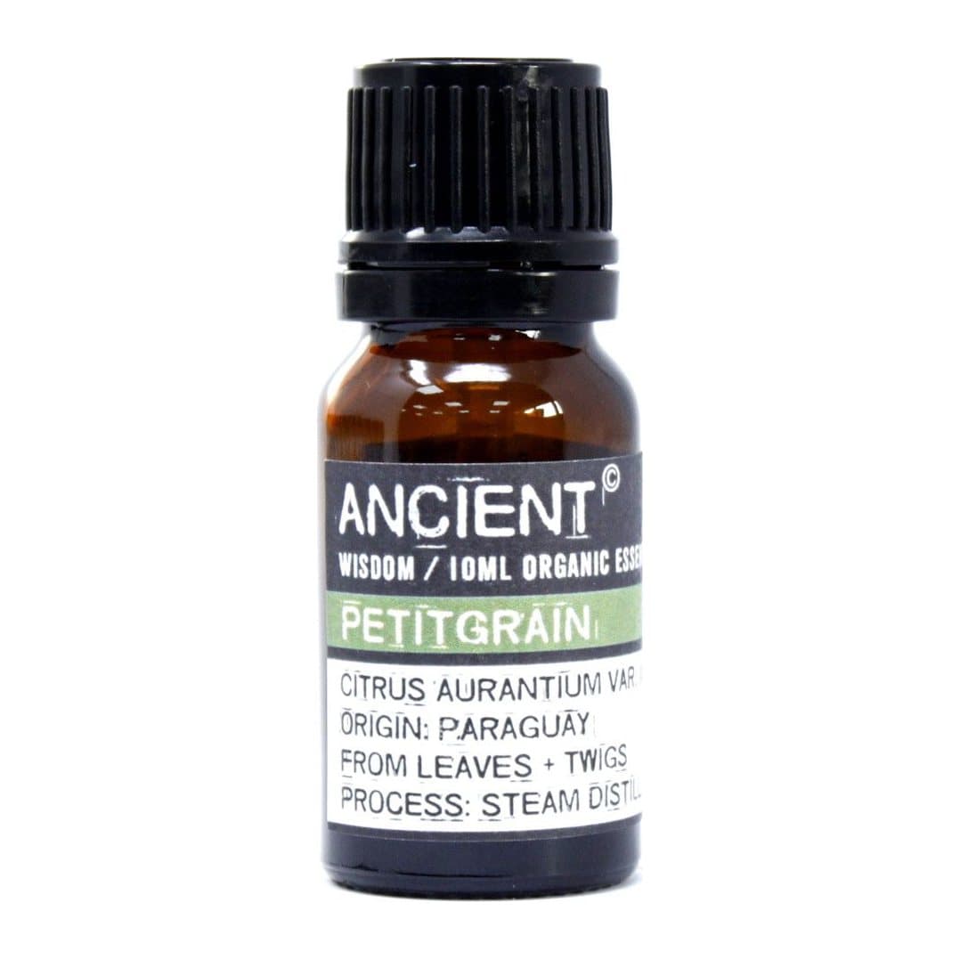 A bottle of petitgrain organic essential oil