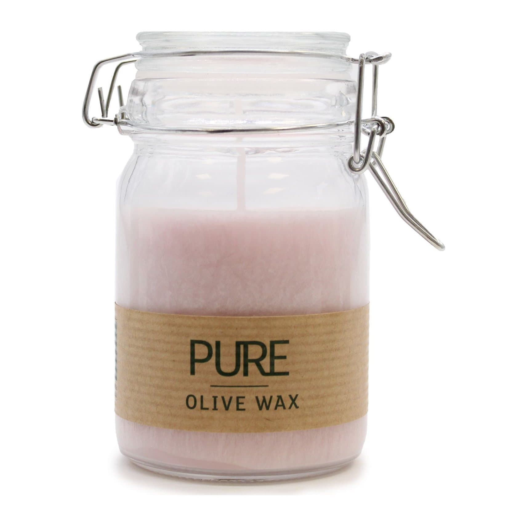Pure olive wax jar candle in antique rose, turquoise or white