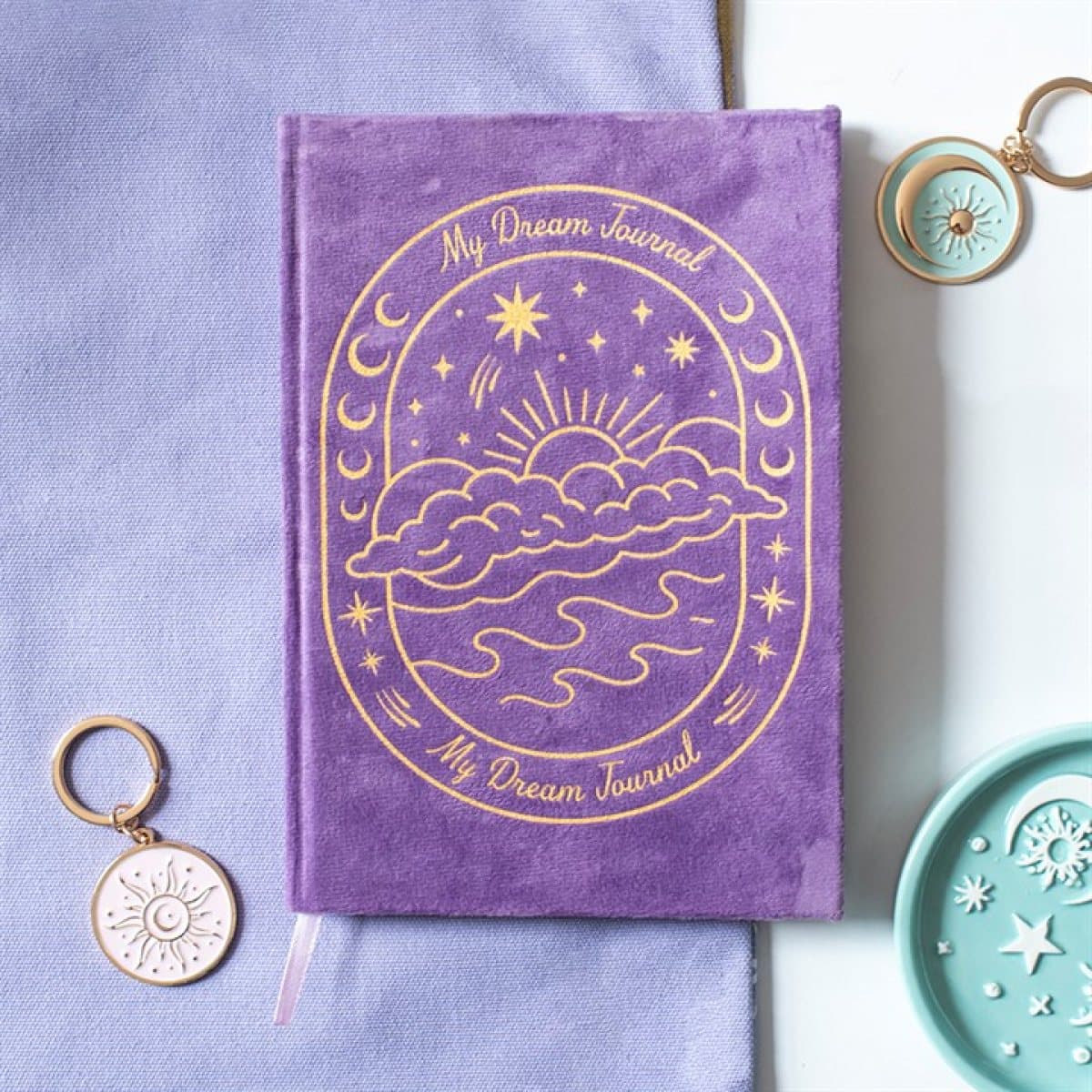 Purple A5 journal with gold celestial design and gilded page edges