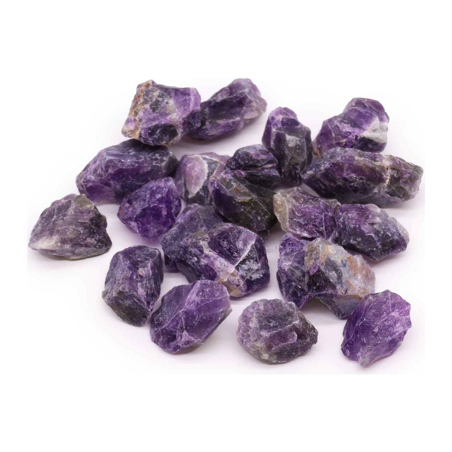 Assortment of raw purple amethyst crystals