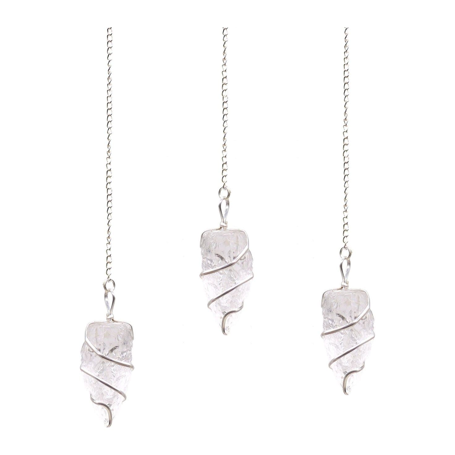 Raw clear quartz pendulum in a silver-tone spiral on a fine chain