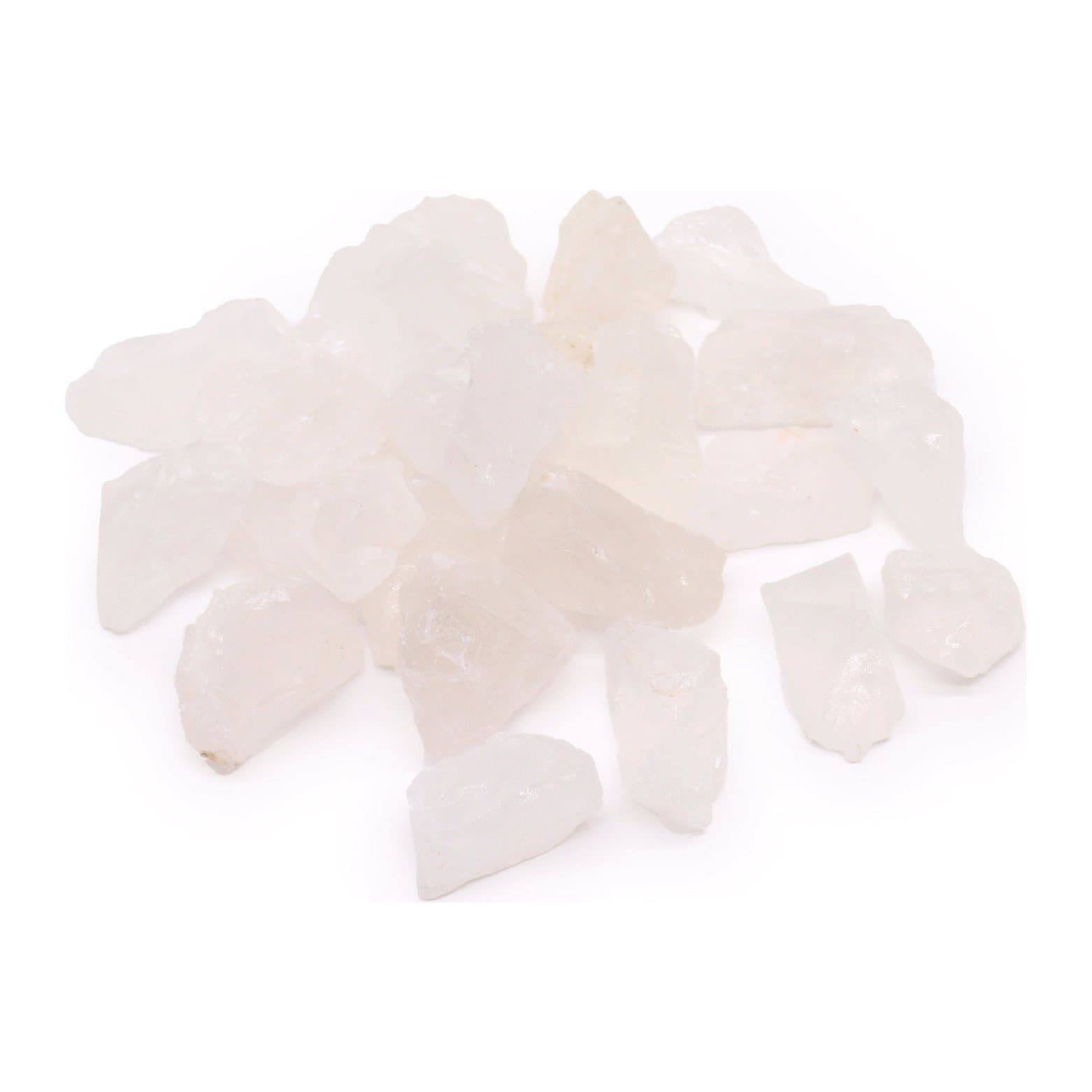 Pile of raw rock quartz crystals in mixed sizes and shapes