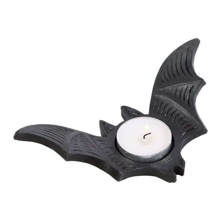 Black flying bat tealight candle holder with detailed wings