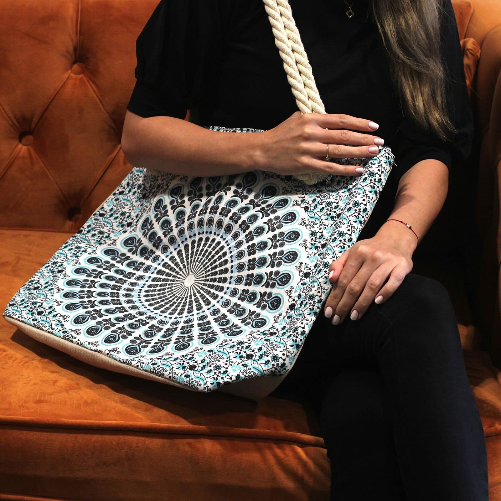 Large patterned mandala bag with two shoulder straps