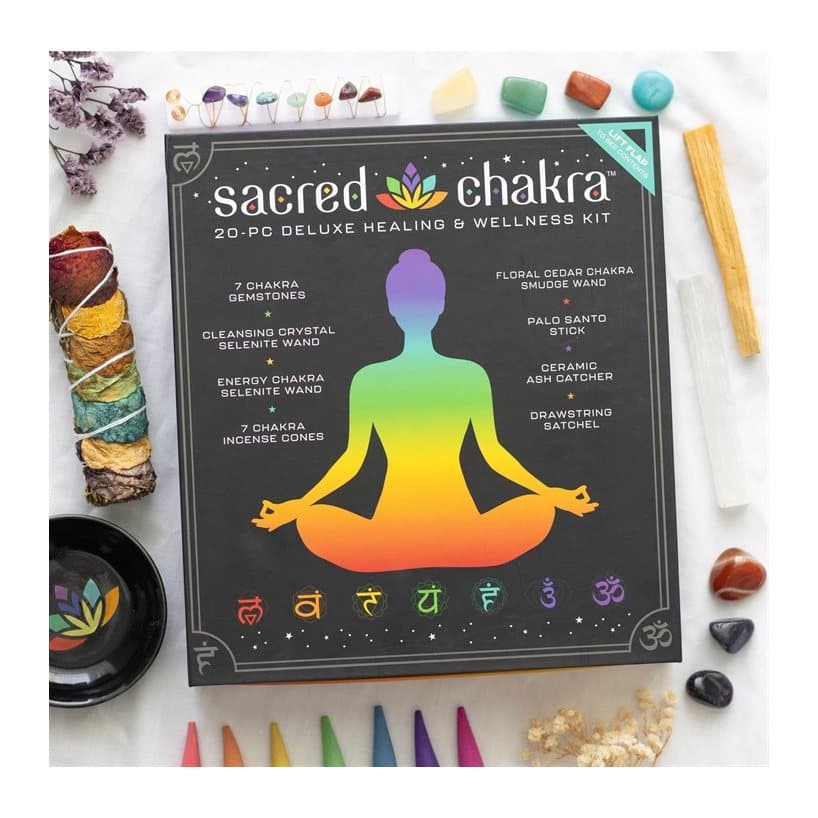 Chakra kit with tumble stones, selenite wands, palo santo and incense cones