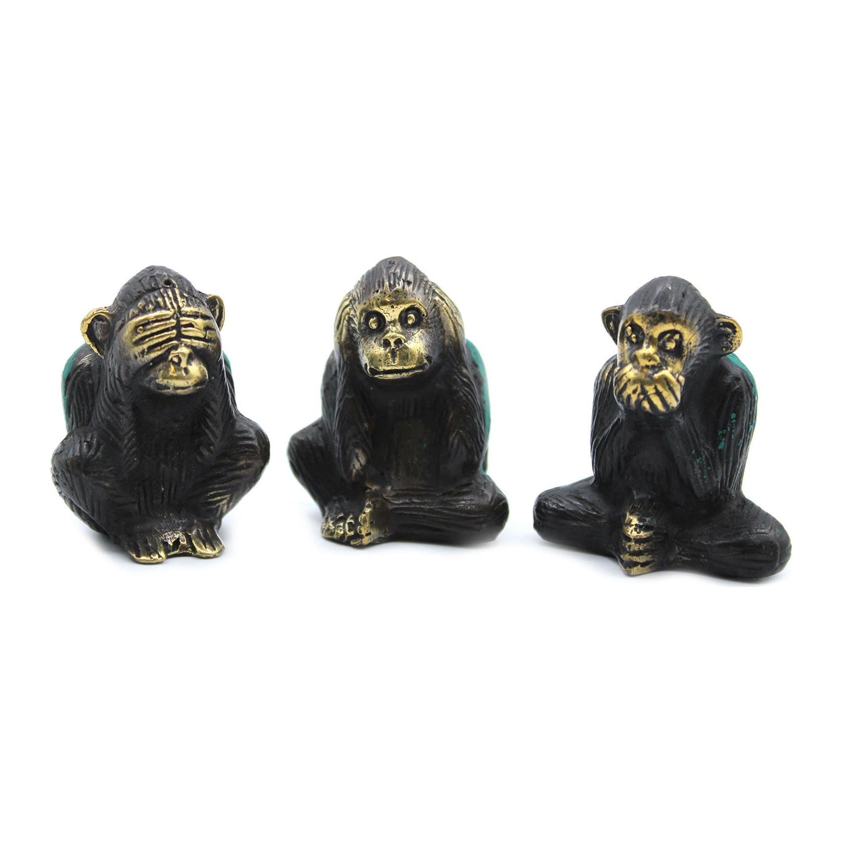 Set of three brass monkey ornaments