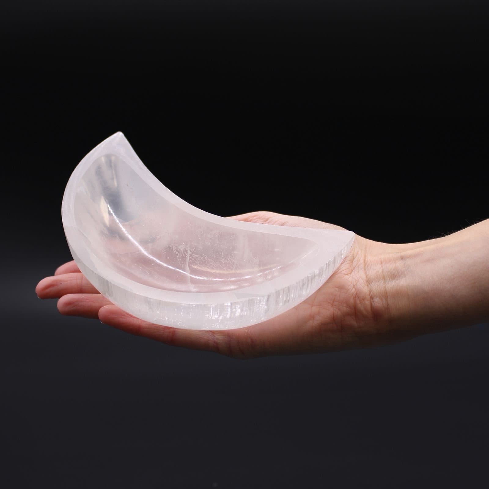 Selenite moon bowl in natural stone
