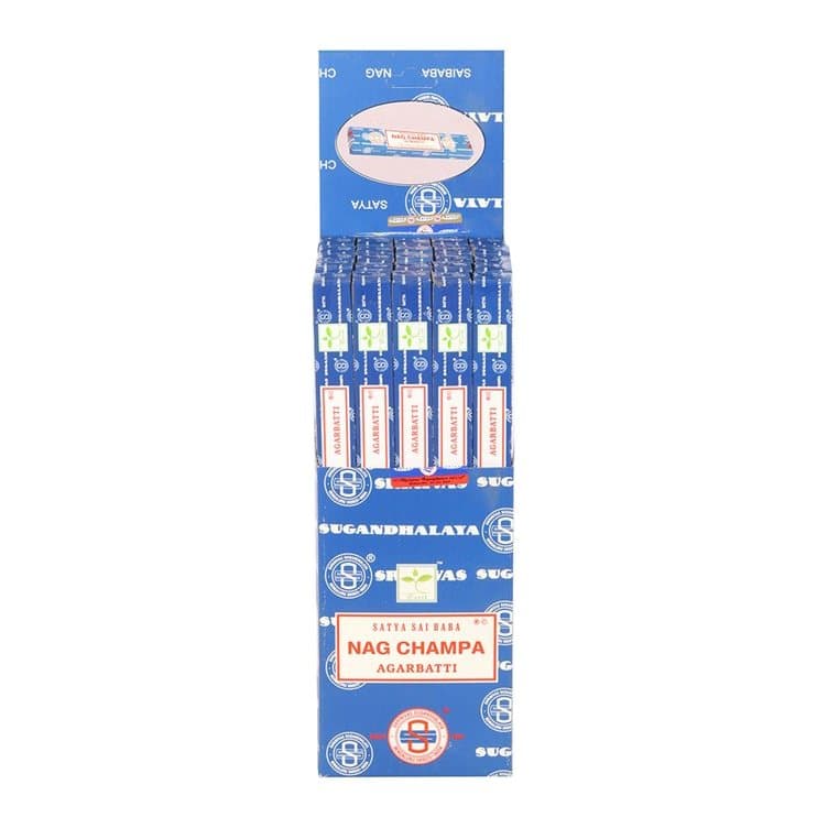 Colour cardboard box of 25 packs of Nag Champa incense sticks