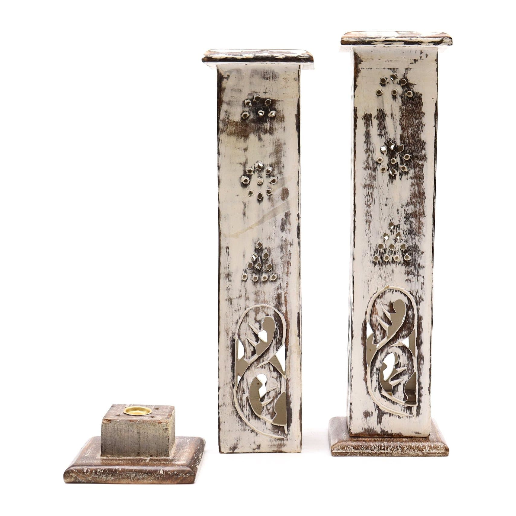 Square wooden smoke tower incense holder