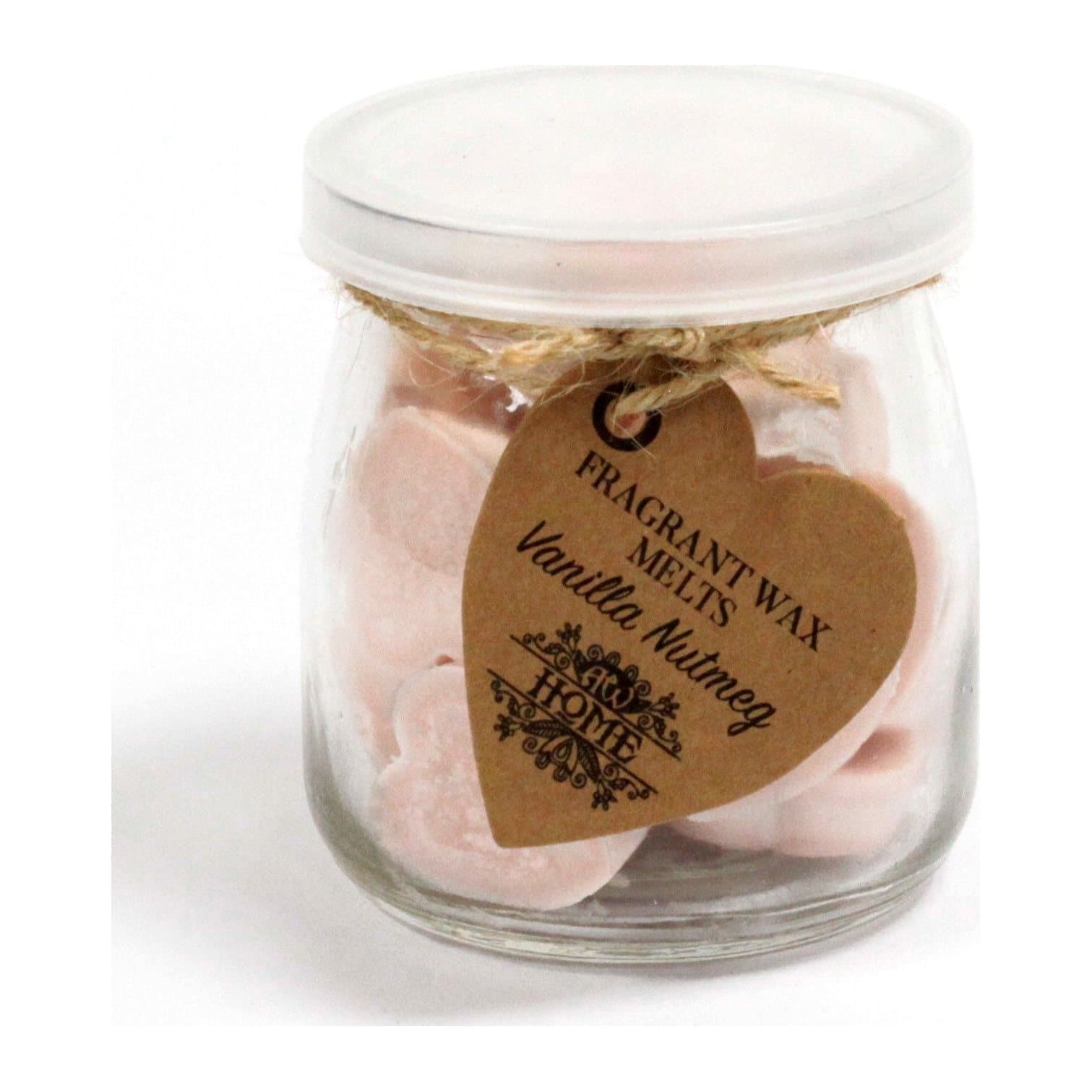 Glass jar filled with heart-shaped soy wax melts